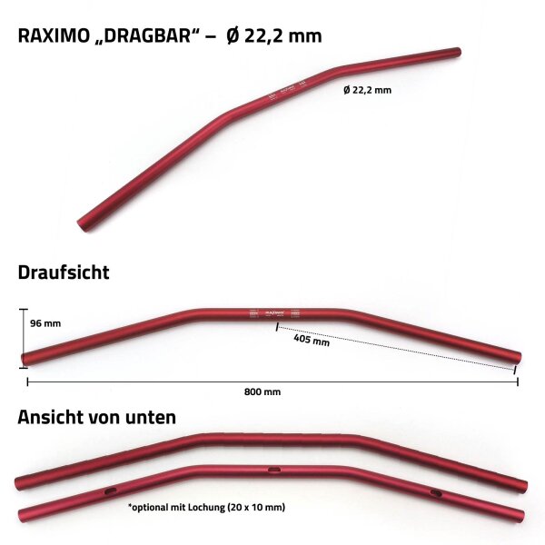 Alu Dragbar Raximo with ABE 22,2mm and hole for cable...