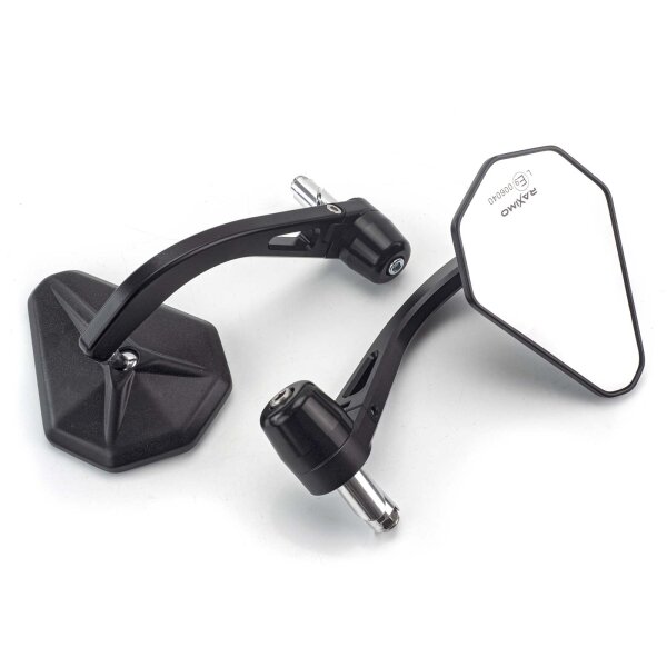 Pair Handlebar end Mirror Raximo BEM-V1 with E-number and model-specific adapter