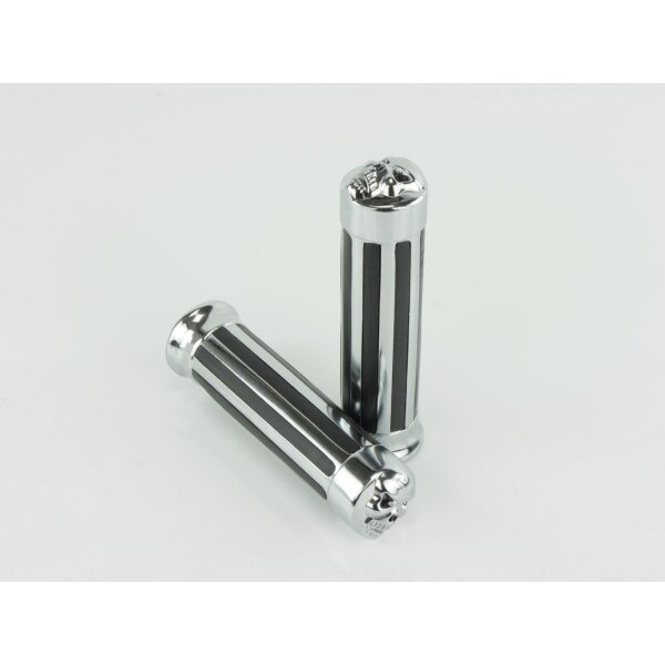 Chrome Handlebar Grip 1&quot; / 25,4mm with Skull closed